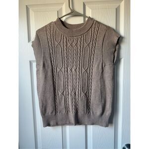 Tan Sweater Vest Pull Over Neutral Cyrus Women's Medium Knit